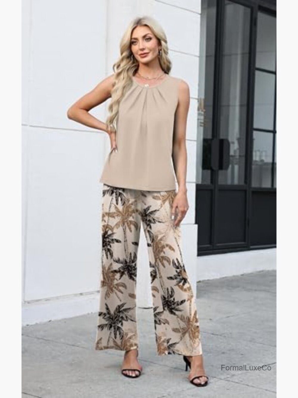 Two Piece Sets for Women Summer Cruise Travel Wide Leg Pants Set Tank Top - Picture 3 of 7